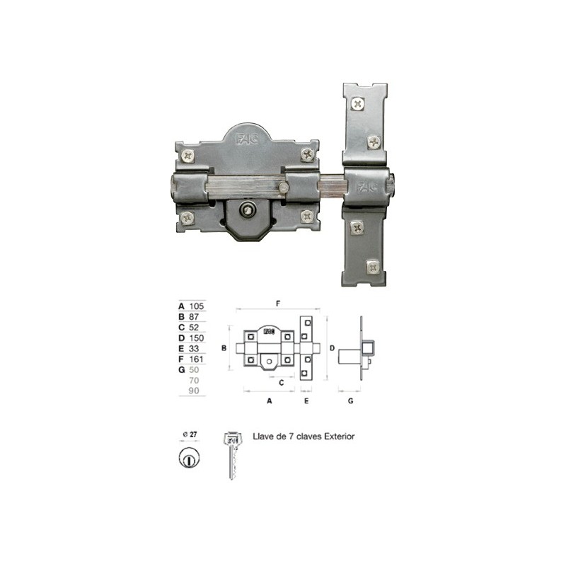 CERROJO 01559 101-R/105 70MM PINTADO